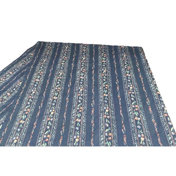 2 Vintage Custom Made Curtains Panels Extra Wide Blue Petit Floral Stripe 91Long - Picture 7 of 7